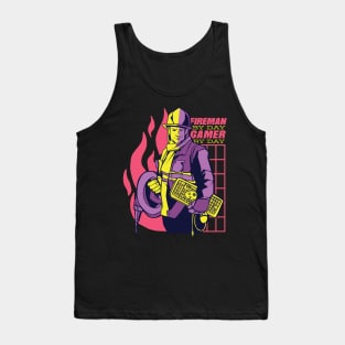 Firefighter Gamer Gift Idea Fireman and Video Games Tank Top